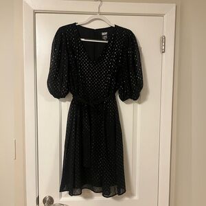DKNY Black Midi Dress with Gold Metallic Dot Detail